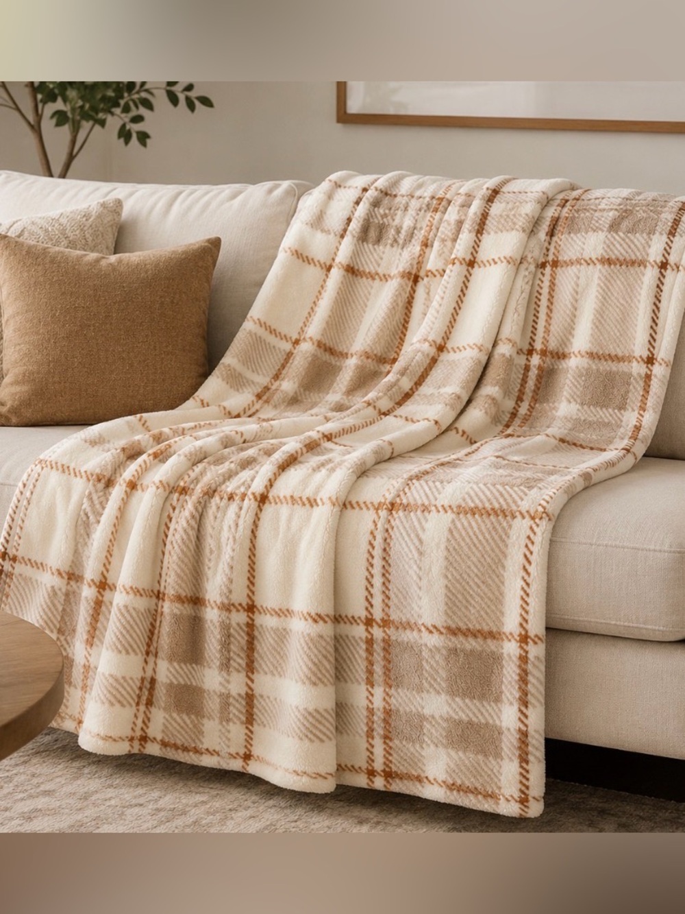 Vera Bradley Winter Plaid Cream Essential Oversized Throw Blanket NWT 66x94